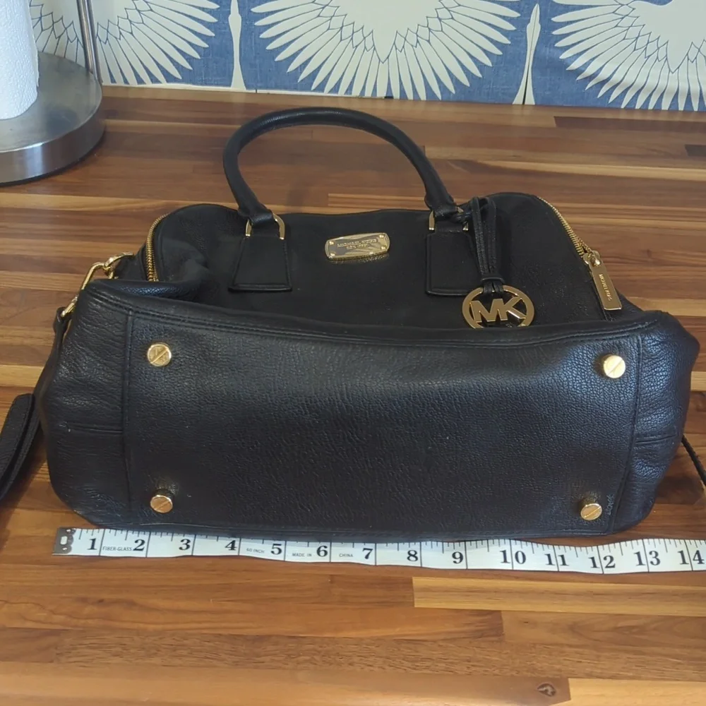 Michael Kors black and gold leather two zipper compartment satchel large…